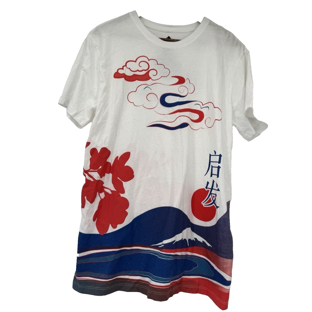 Original Gravity Graphic T-Shirt Mens M White Japanese Art Mount Fuji Kanji NWT